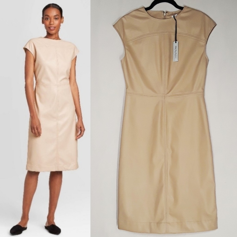 PROLOGUE Tan Faux Leather Sheath Dress XSmall NWT